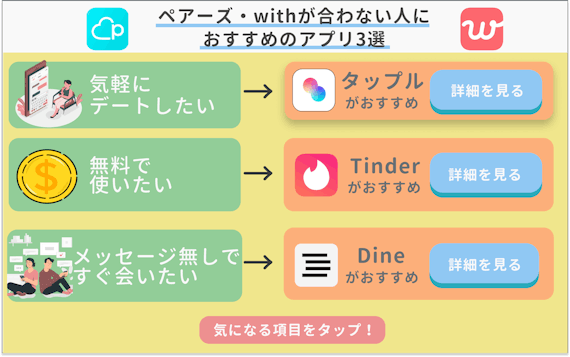 ペアーズ・withが合わない人におすすめのアプリ